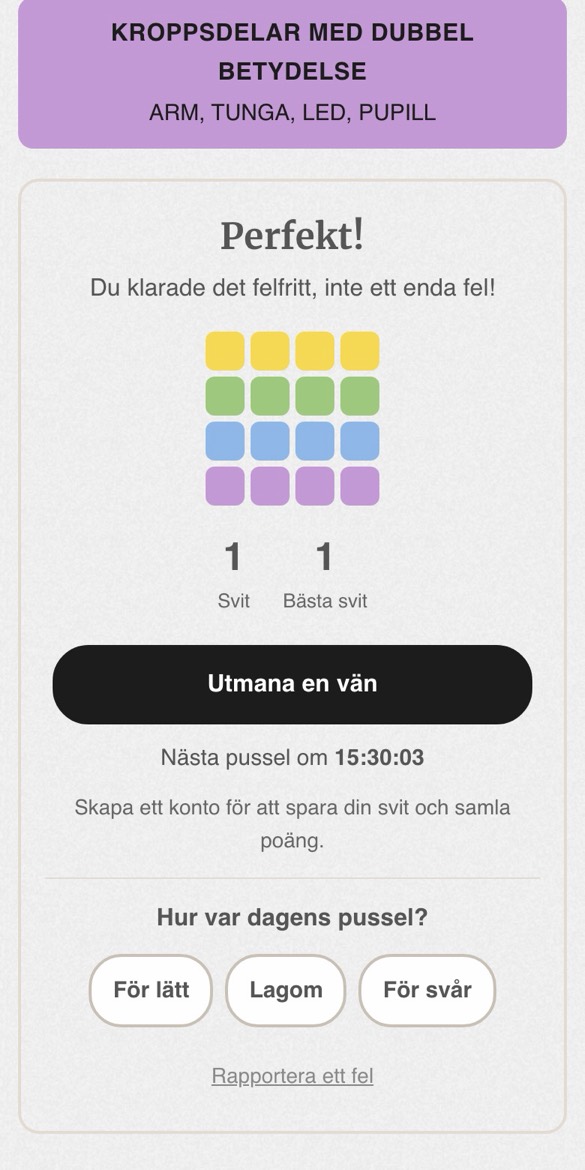 Klarar du alla fyra grupper utan fel har du klarat det felfritt